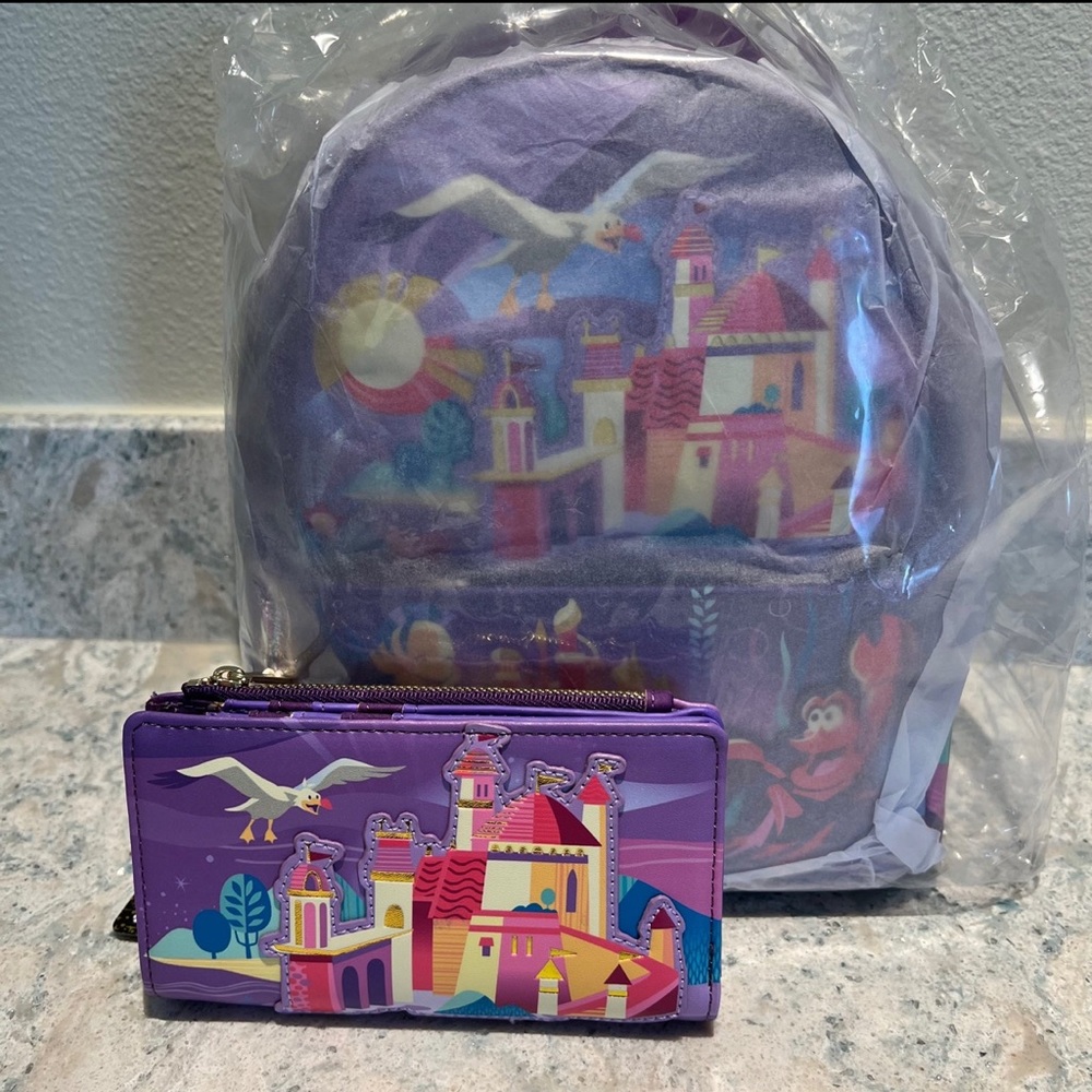 Nwt Ariel Disney Castle Series Loungefly Backpack and wallet